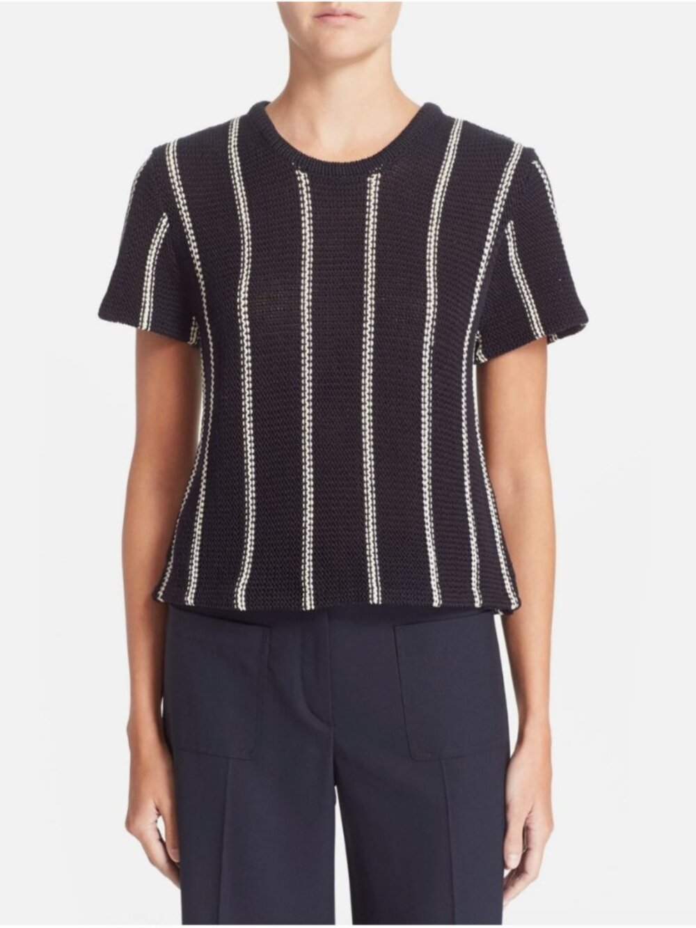 Theory Emmeris Ibisco Navy & White Striped Knitted Cotton Top- Size S